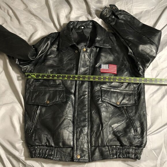 Vintage Men's Leather Jacket Large Patriotic Black Full Zip Collared Biker - Picture 5 of 16